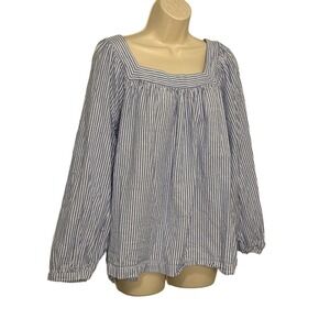 Terra & Sky Blue & White Striped Square Neck Blouse 1X Pre-owned‎
